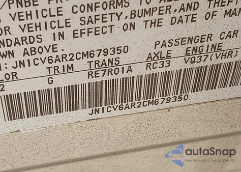 2012 Infiniti G37X z USA, uszkodzony, nr VIN JN1CV6AR2CM679350